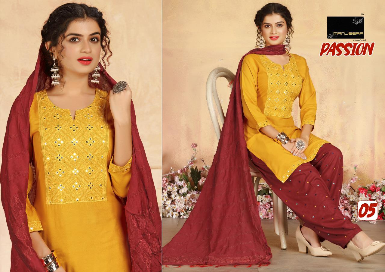 Manjeera Passion Rayon Patiyala work Latest Fancy Designer Festive Wear Readymade Collection